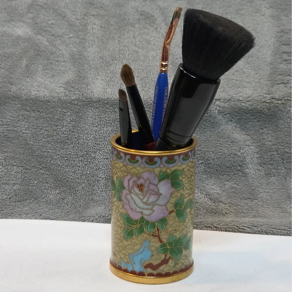 Vintage Cloisonne Enamel And Brass Rose 3